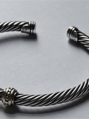 David Yurman Two-Tone Twisted Cable Cuff Bracelet - Silver with Gold Accent,